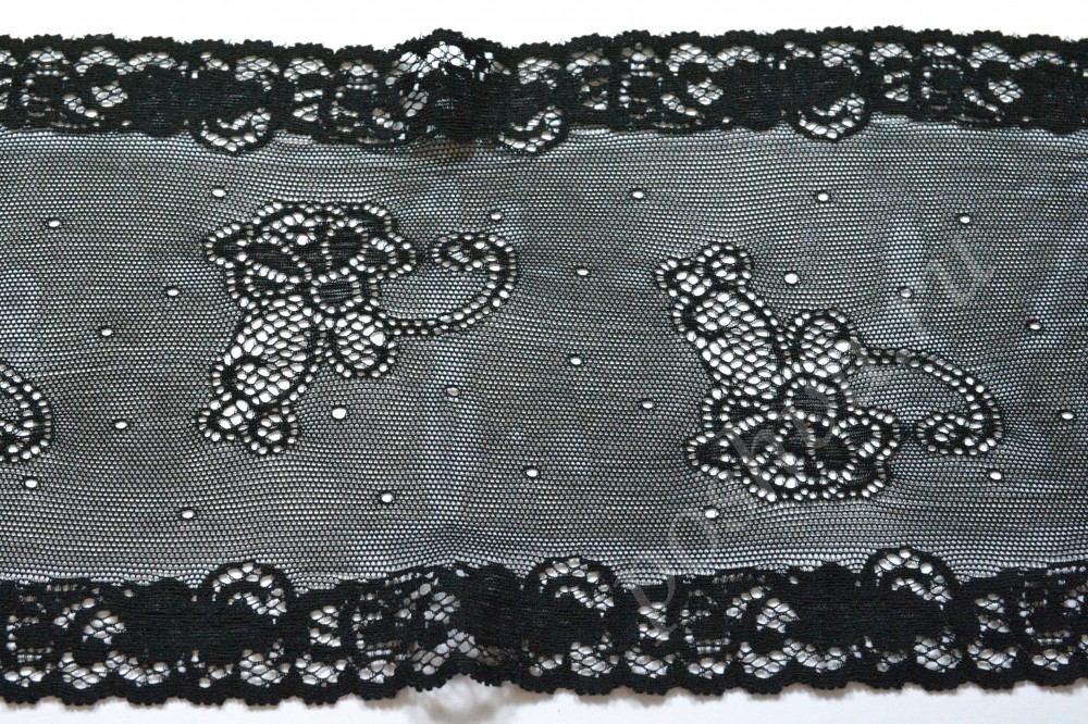 Черная кружевная ткань с оригинальным узором
