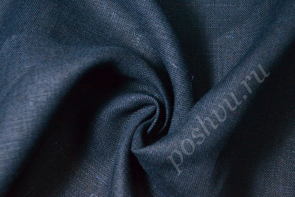 Ткань костюмная лен темно-синего оттенка