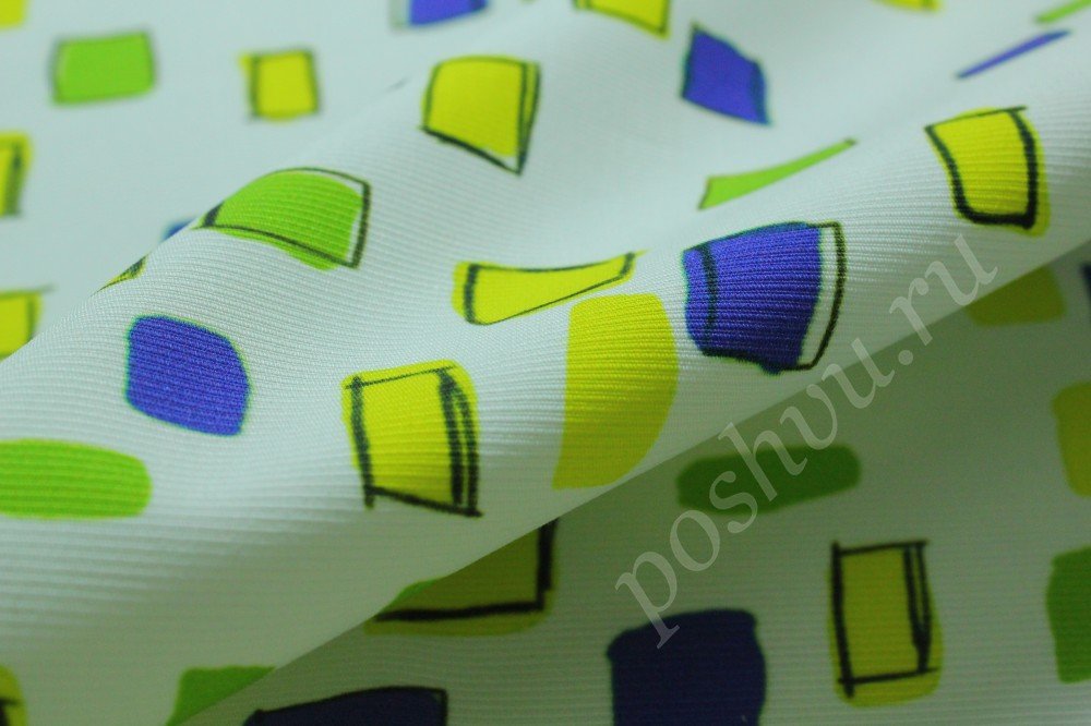 Ткань сорочечная из хлопка белого цвета в геометрический узор