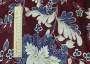 Ткань штапель бордового отенка в белые и синие листья