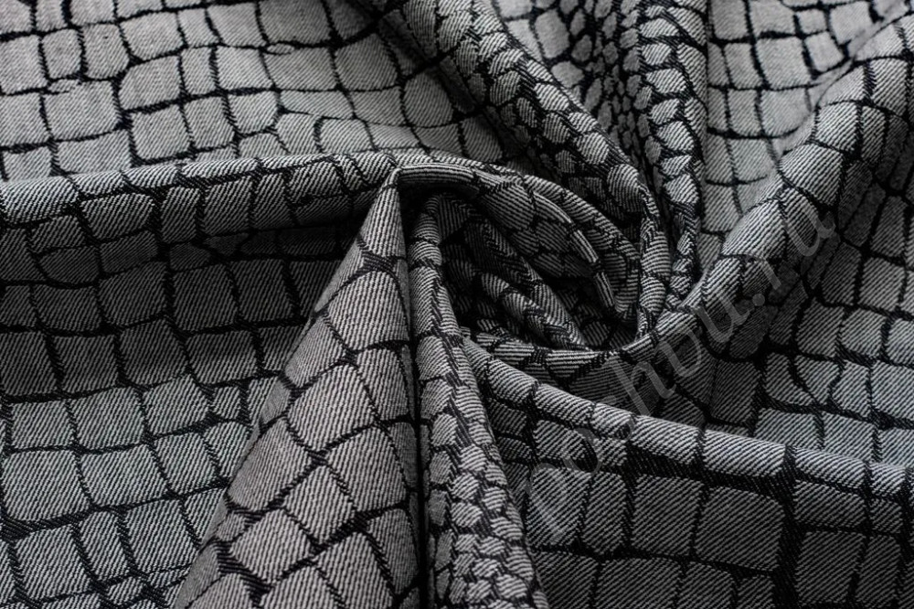 Джинсовая ткань черно-белого цвета с рисунком "Рептилия"