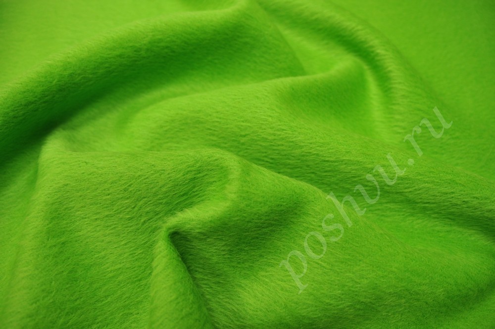 Пальтовая дублированная ткань с длинным ворсом Салатового цвета