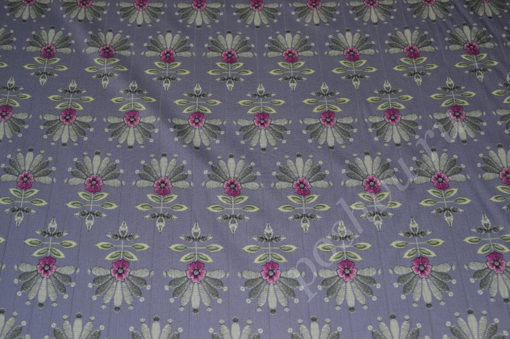 Ткань шерсть фиолетового цвета в флористический орнамент