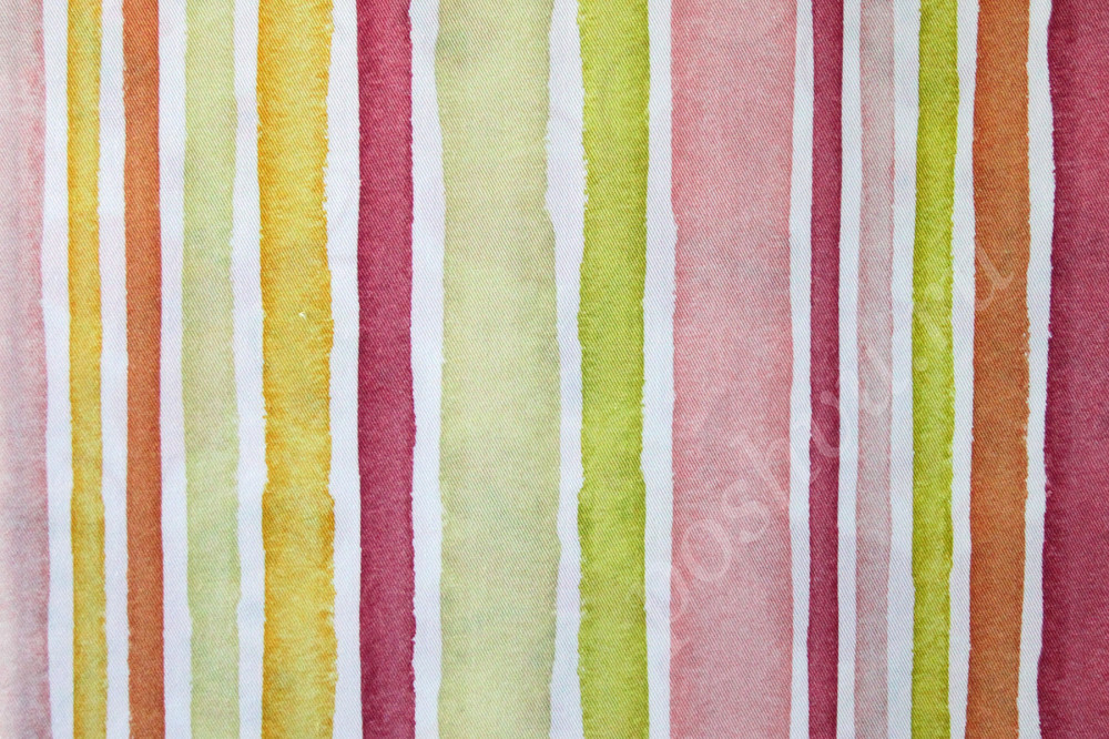 Ткань для штор саржа BALLERINA зеленые, розовые, желтые полосы разной ширины (раппорт 20х35см)
