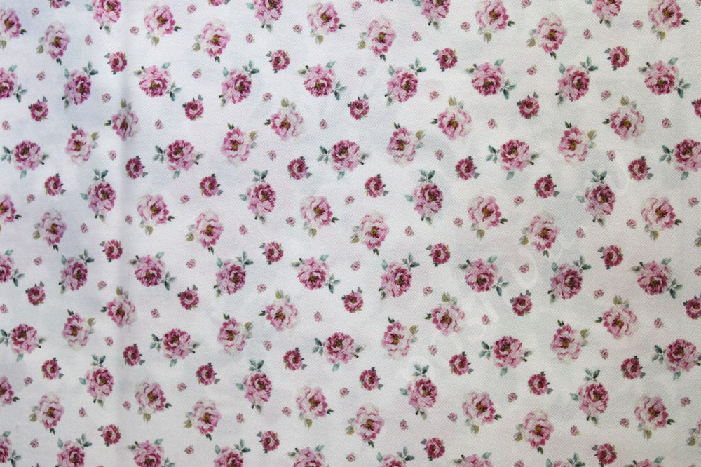 Ткань для штор саржа TWISTER CANTERBURY мелкие цветы цвета фуксии (раппорт 11х11см)