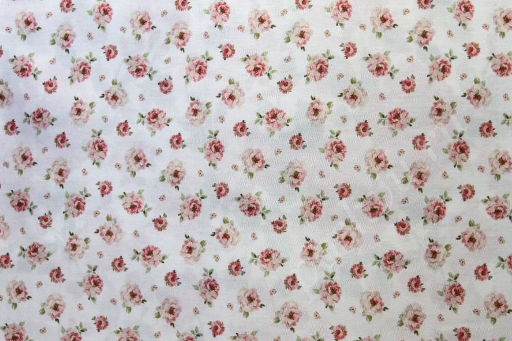 Ткань для штор саржа TWISTER CANTERBURY мелкие цветы кораллового цвета (раппорт 11х11см)