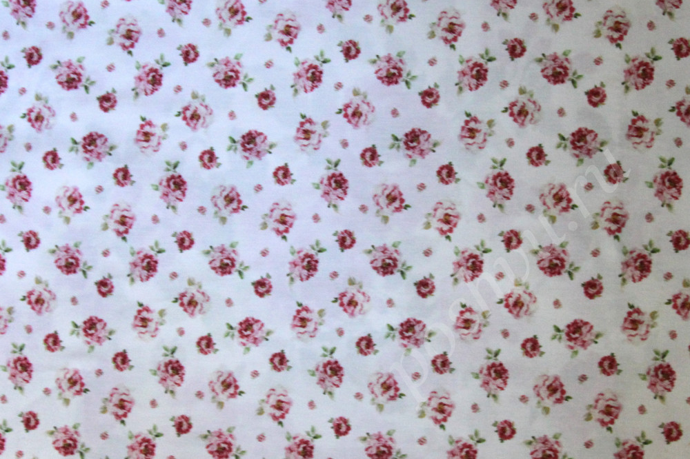 Ткань для штор саржа TWISTER CANTERBURY мелкие цветы красного цвета (раппорт 11х11см)