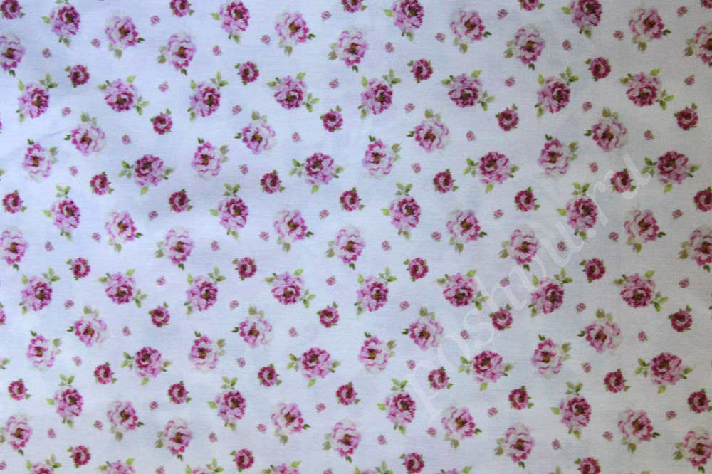 Ткань для штор саржа TWISTER CANTERBURY мелкие цветы темно-розового цвета (раппорт 11х11см)
