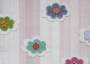 Ткань для штор саржа TWISTER IRIS разноцветные цветы на розово-серых полосах (раппорт 34х46см)