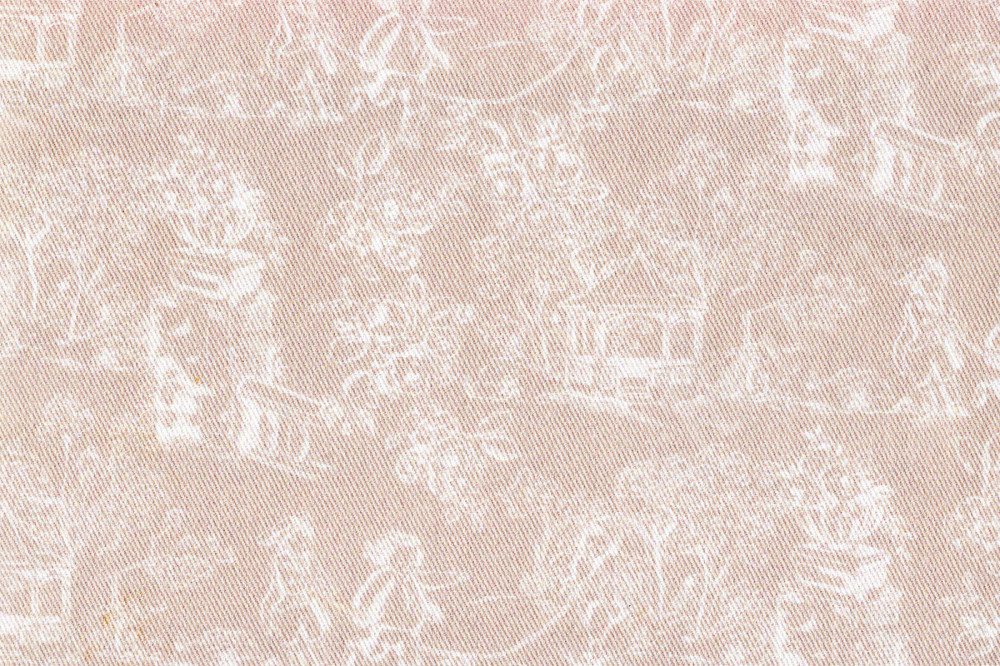 Ткань для штор саржа TWISTER TIFFANY белый принт пастораль на бежевом фоне (раппорт 22х23см)