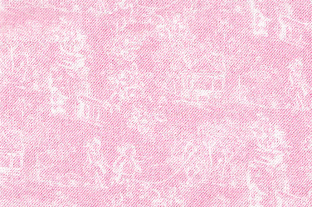 Ткань для штор саржа TWISTER TIFFANY белый принт пастораль на темно-розовом фоне (раппорт 22х23см)
