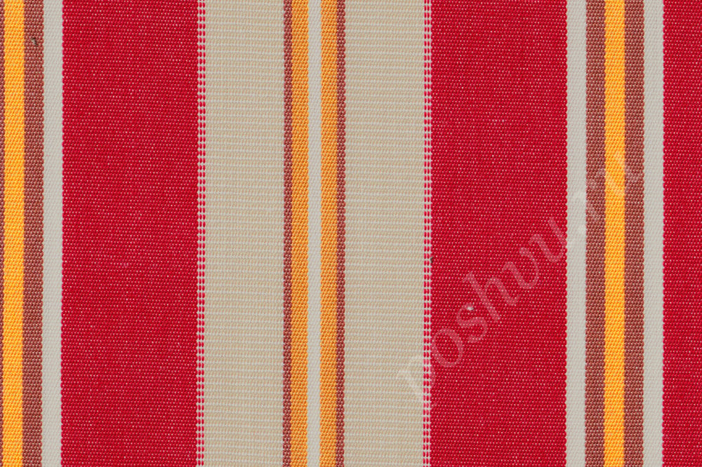 Мебельная ткань жаккард MYKONIAN OUT DOOR в широкую бежевую, красную полоску