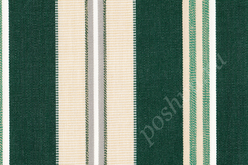 Мебельная ткань жаккард MYKONIAN OUT DOOR в широкую бежевую, зеленую полоску