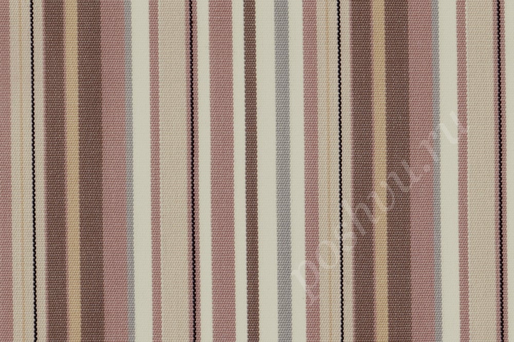 Мебельная ткань жаккард MYKONIAN OUT DOOR в узкую бежевую, коричневую, розовую полоску