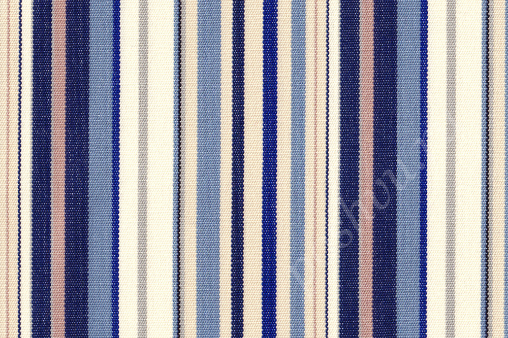 Мебельная ткань жаккард MYKONIAN OUT DOOR в узкую синюю, бежевую, голубую полоску