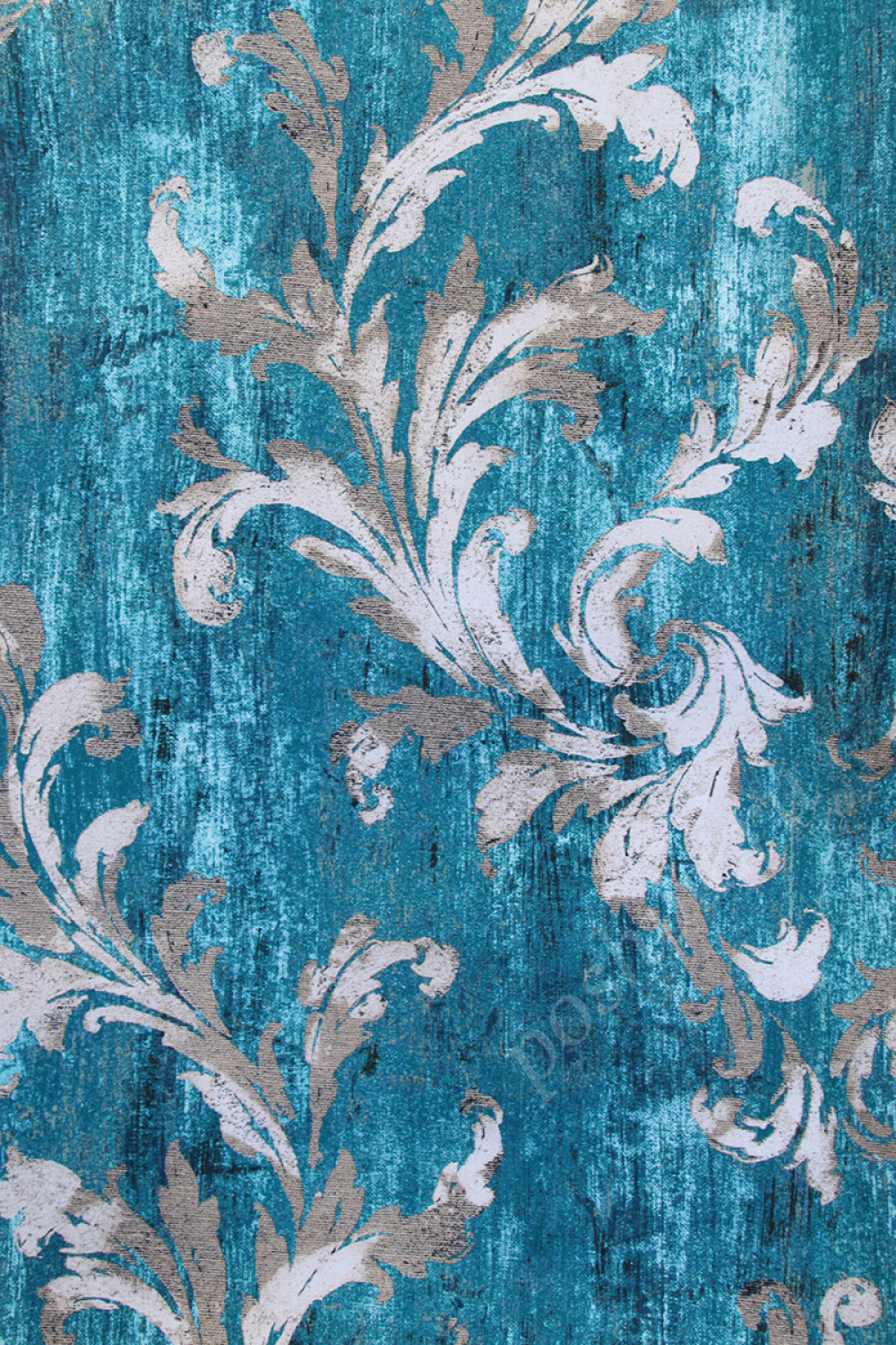 Портьерная ткань димаут BLACKOUT FUSION растительный орнамент на бирюзовом фоне