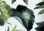 Портьерная ткань димаут BLACKOUT FUSION зеленые листья на белом фоне
