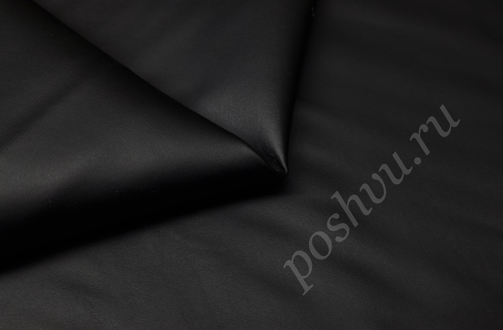 Ткань Экокожа на трикотажной основе, черного цвета