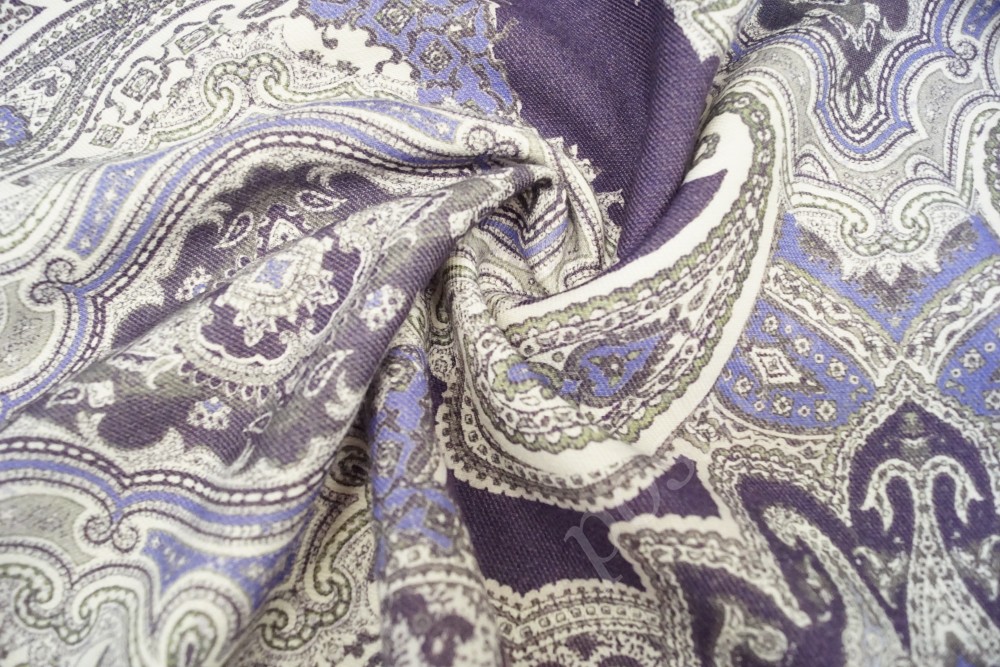 Ткань креп+крепон в фиолетовом оттенке с орнаментом