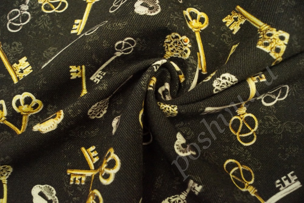 Трикотажная ткань чёрного цвета с изображением ключей