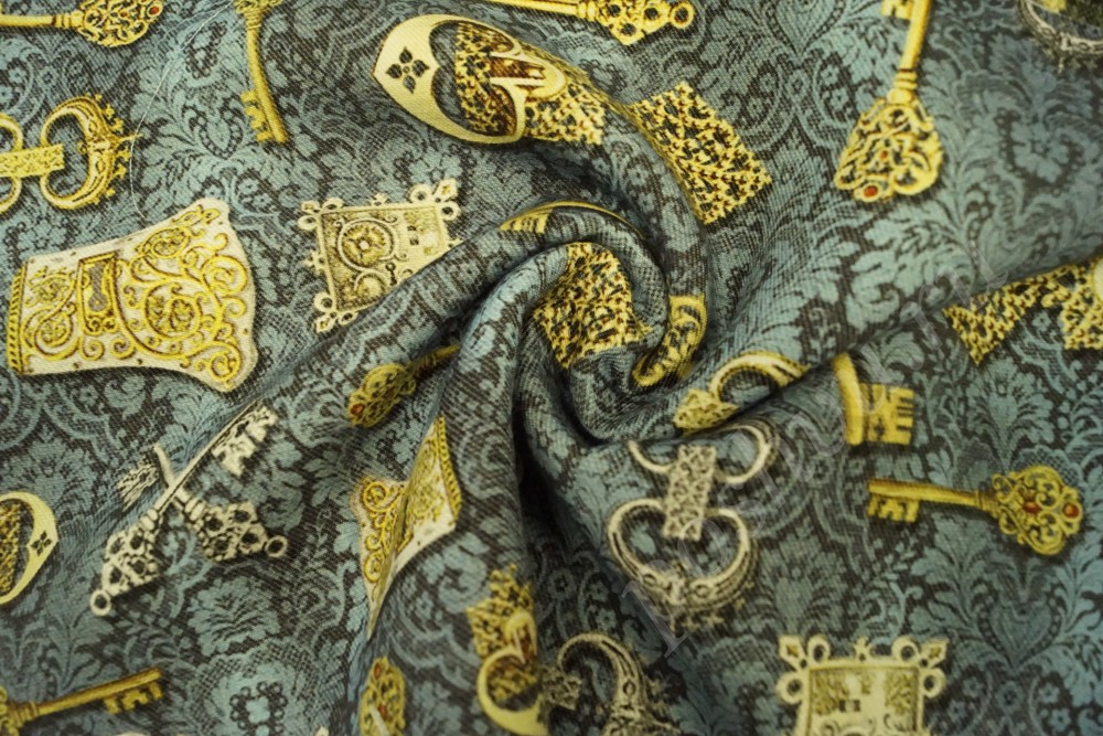 Ткань креп+крепон в голубовато-сером оттенке с оригинальным рисунком