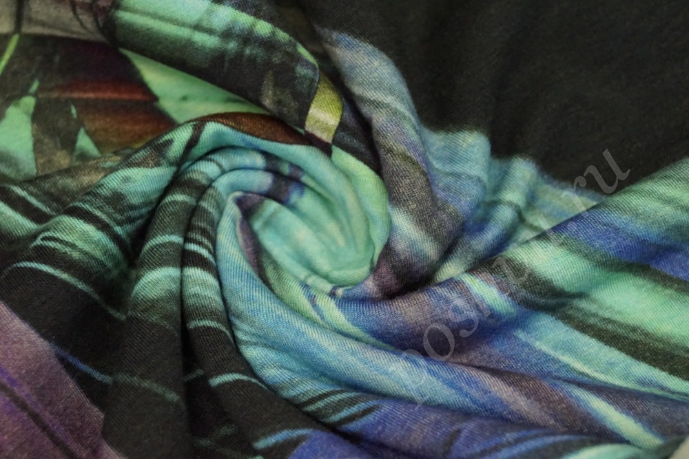 Ткань трикотаж в ярком сине-черном оттенке
