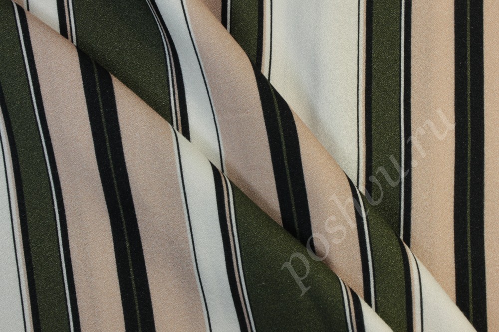 Плательная ткань в широкую полоску бежевого, черного и белого оттенков
