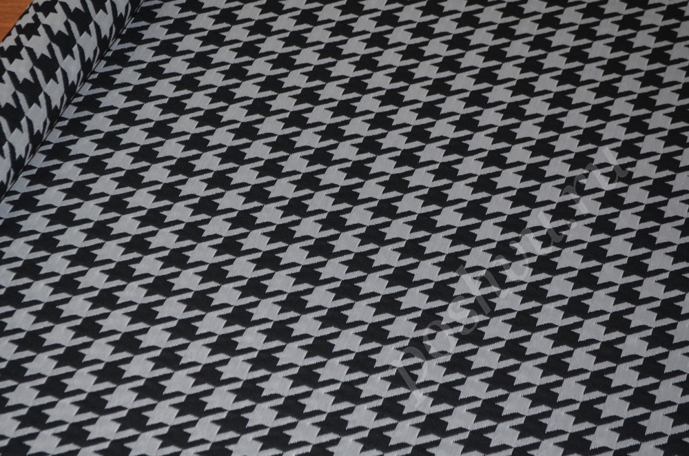 Ткань костюмно-плащевый жаккард в черно-белый узор
