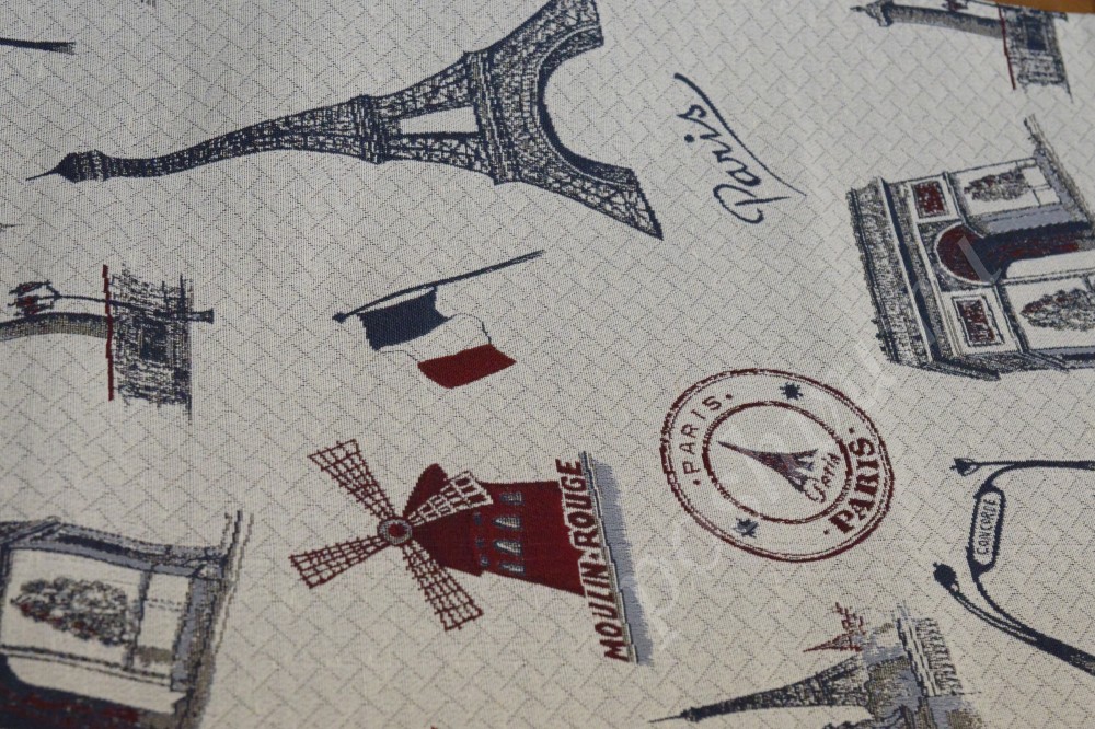 Гобеленовая ткань для штор светло-серого цвета Париж