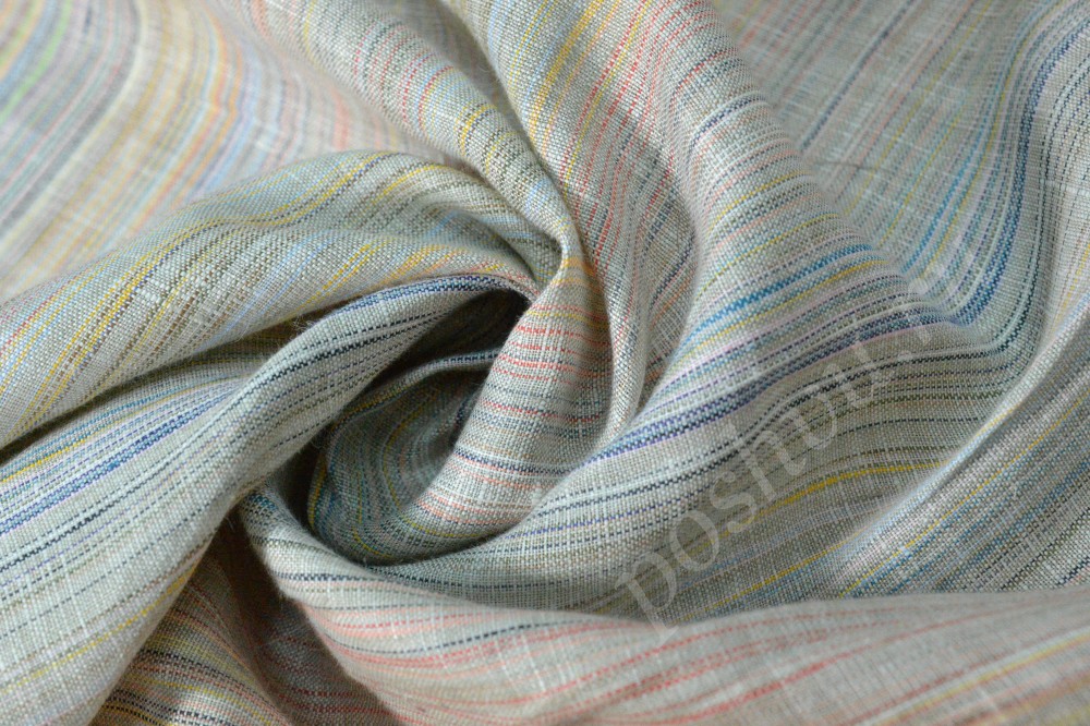 Ткань льняная сорочечная в цветные полоски