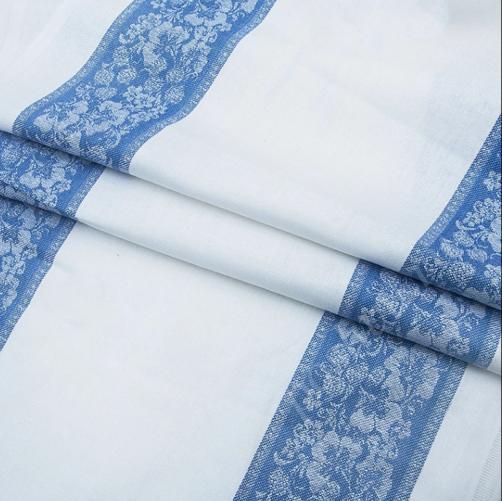 Холст льняной полотенечный синий орнамент, 50 см, 200 гр/м2