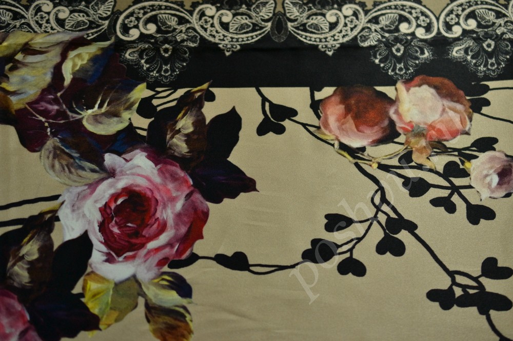 Шелковая ткань Antonio Marras бежевого цвета в розах