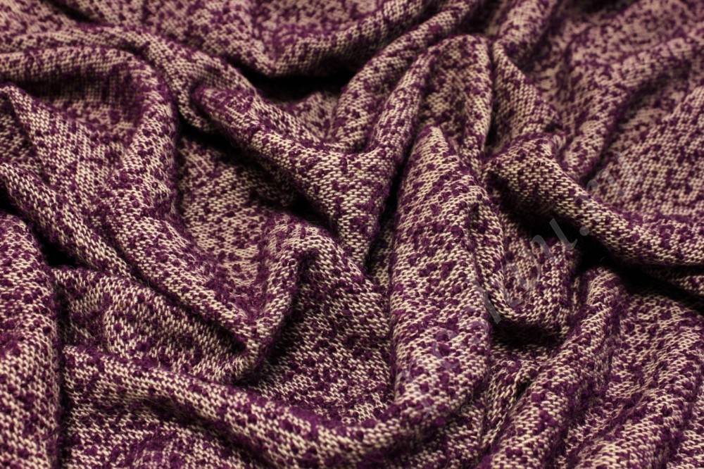 Пальтовая ткань бежевого цвета с фиолетовыми вкраплениями
