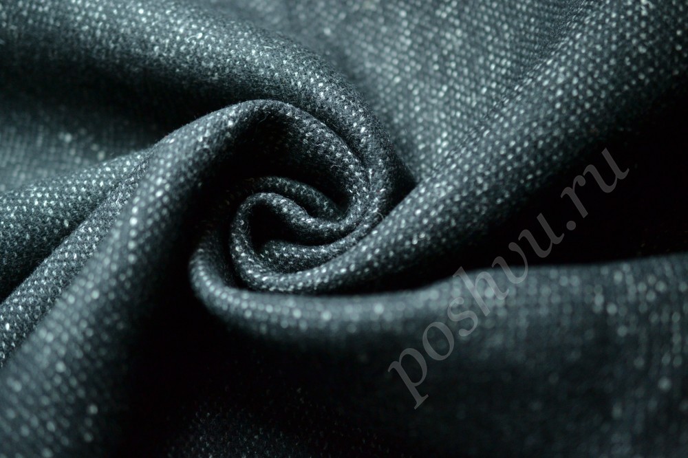 Ткань пальтовая темно-серого оттенка в белые прожилки