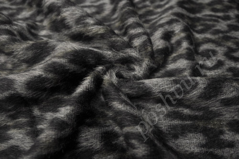 Пальтовая ткань с длинным ворсом Серо-черная