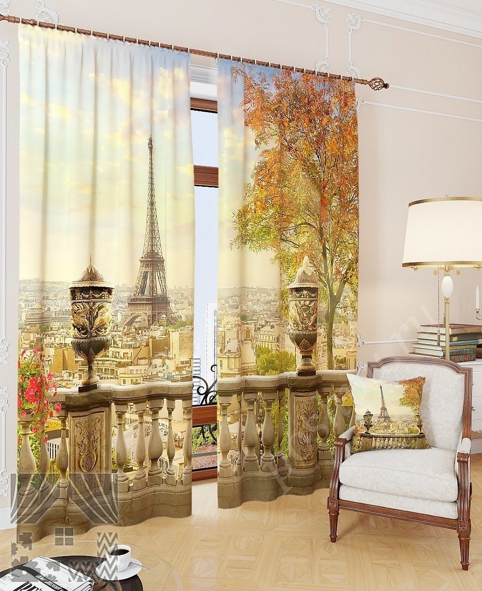 Романтичный комплект готовых фото штор с изображением осени в Париже для гостиной или спальни
