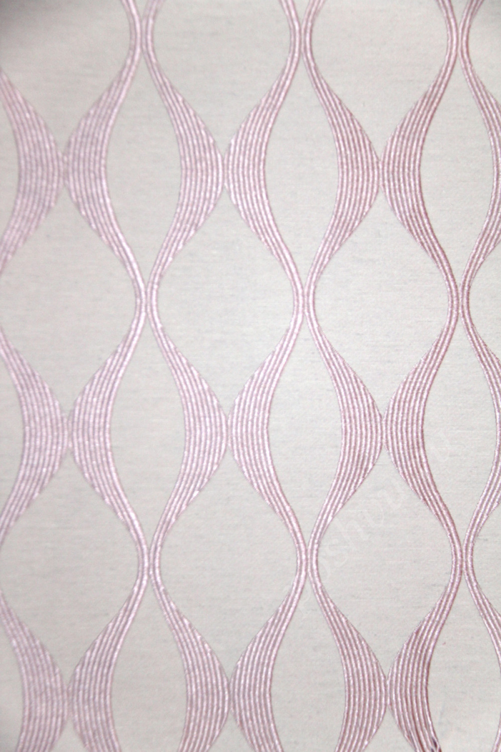 Ткань для штор SUNRUSE UDAIPUR розовый геометрический узор на белом фоне (раппорт 9х16см)