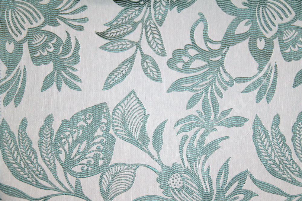 Ткань для штор SUNRUSE UDAIPUR синий растительный орнамент на белом фоне (раппорт 39х36см)