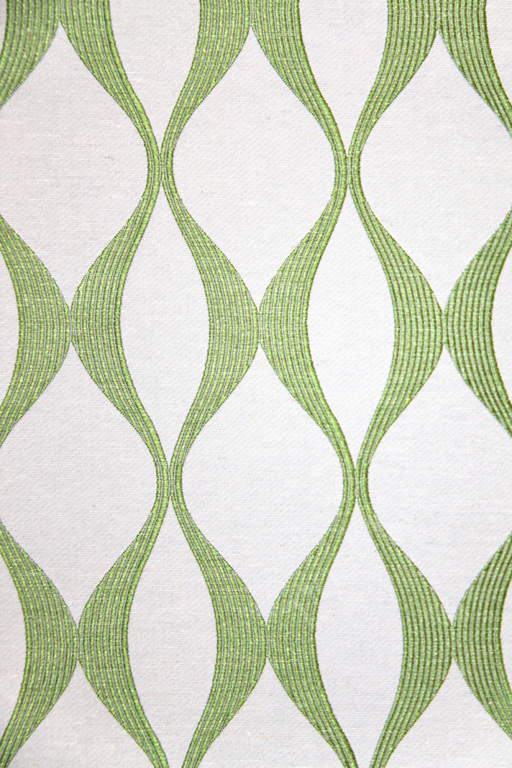 Ткань для штор SUNRUSE UDAIPUR зеленый геометрический узор на белом фоне (раппорт 9х16см)