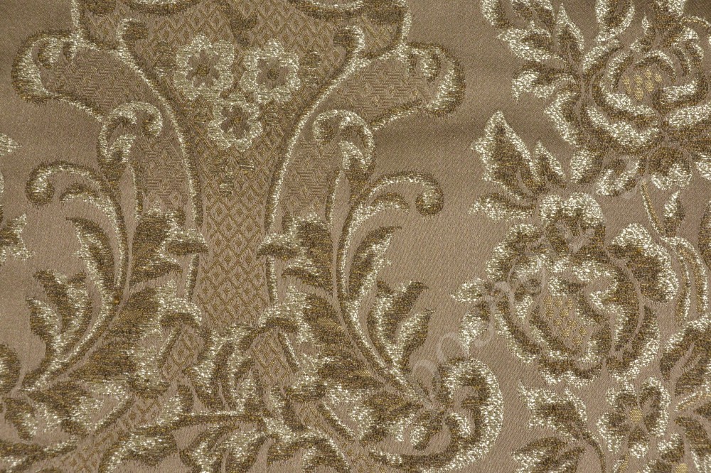 Ткань для мебели жаккард бронзового цвета с флористическим орнаментом