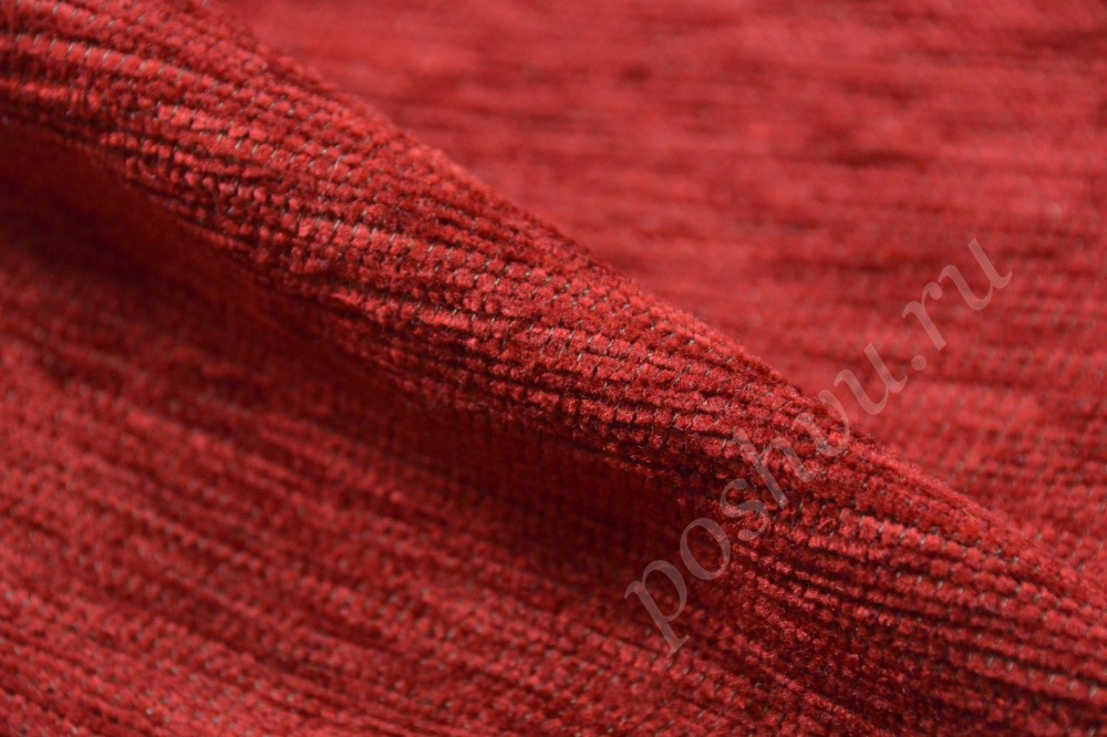 Ткань для мебели шенилл ярко-бордового оттенка
