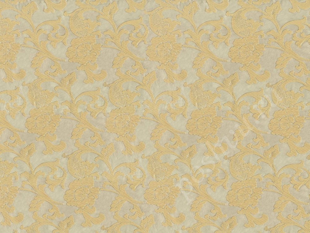Ткань для штор портьерная серого цвета в флористический узор персикового оттенка 2298/22