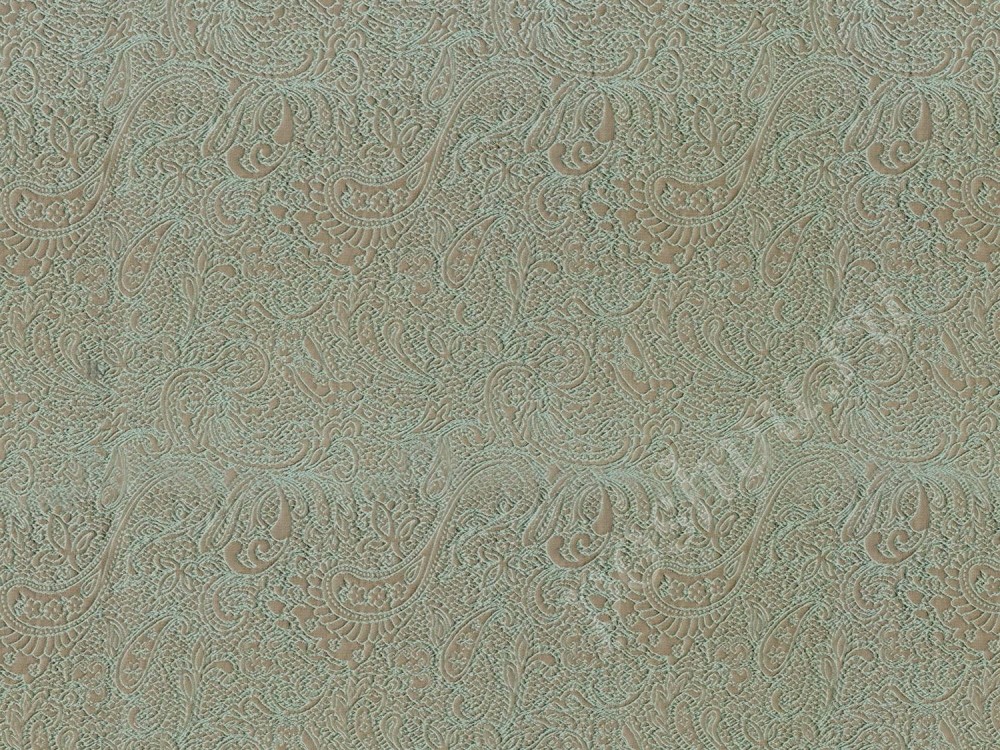 Ткань для штор портьерная песочного оттенка в бирюзовый узор 2324/41