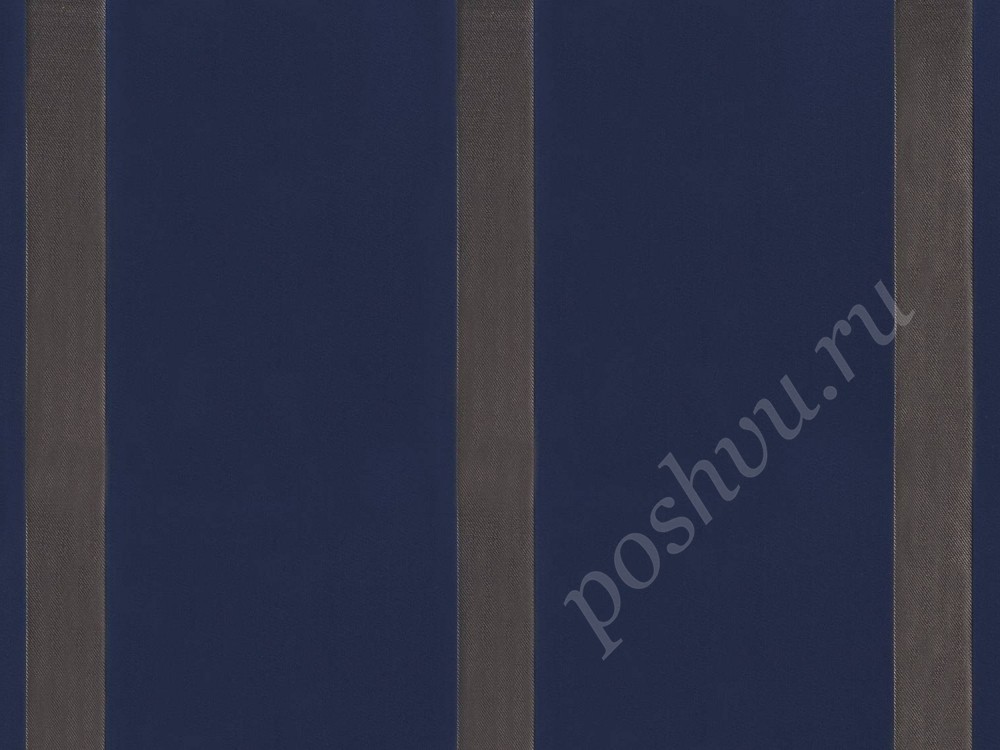 Ткань для штор портьерная темно-синего цвета в серую полоску 2363/40