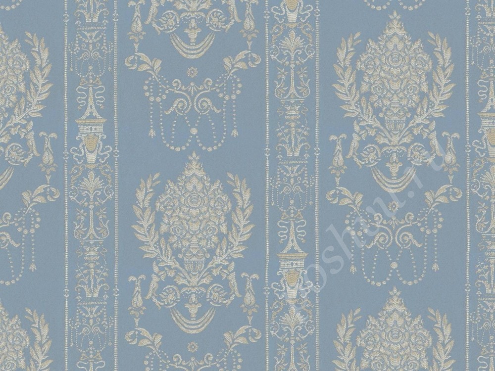 Ткань для штор портьерная, полиэстер светло-голубого оттенка с белым узором 2378/41
