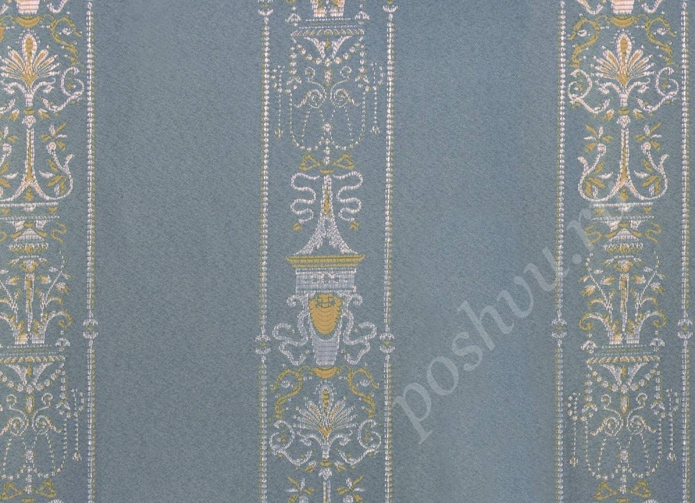Ткань для штор портьерная голубого оттенка в полоску с узором 2380/45