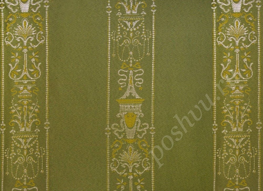 Ткань для штор портьерная насыщенного оливкового цвета в вертикальный узор 2380/50
