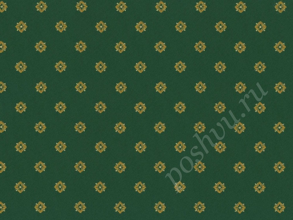 Ткань для штор портьерная насыщенного зеленого цвета в классический узор 2383/55