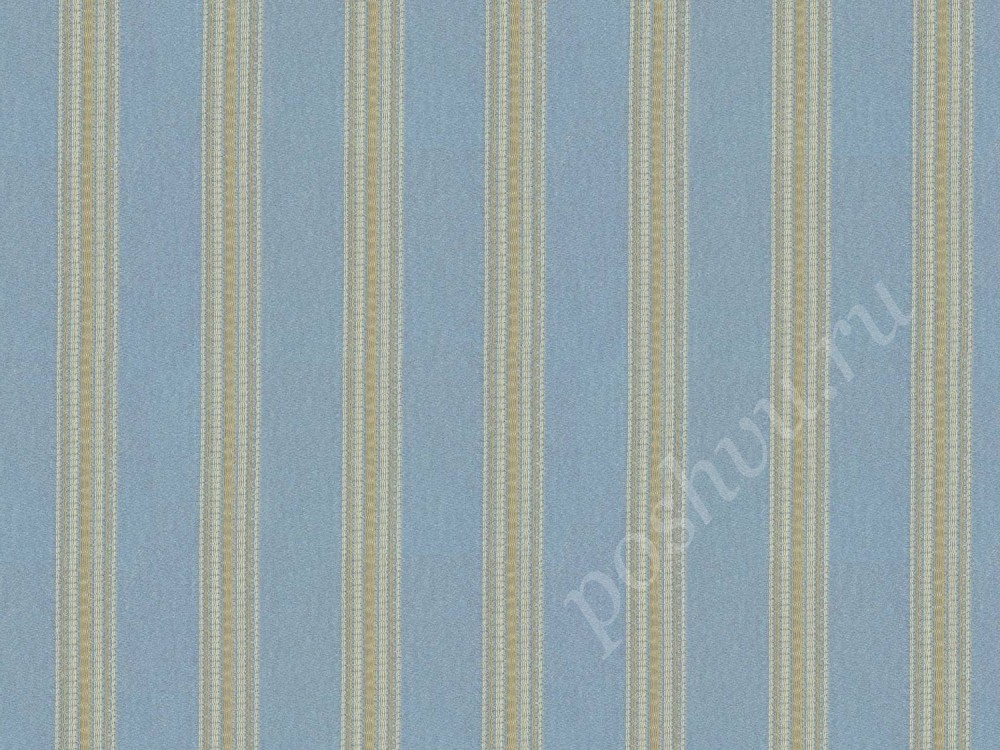 Ткань для штор портьерная голубого оттенка в бежевую полоску 2385/45