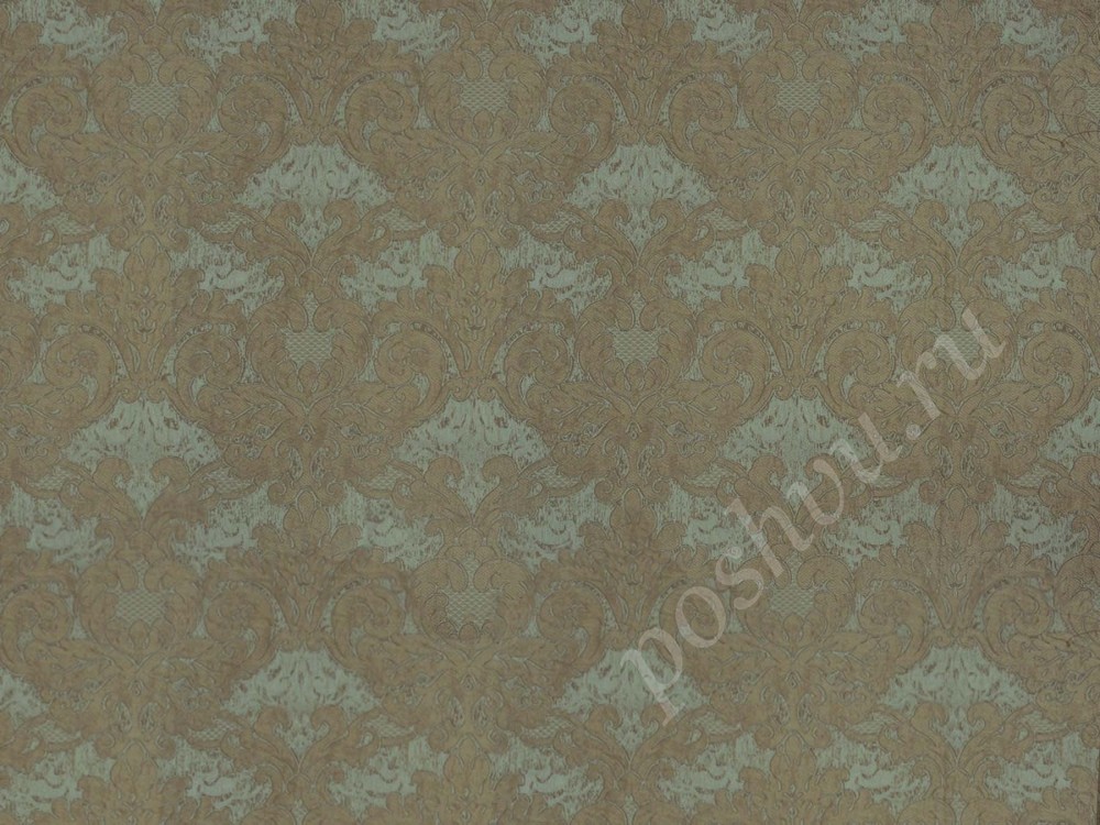 Ткань для штор портьерная синего цвета в песочный флористический орнамент 2389/41